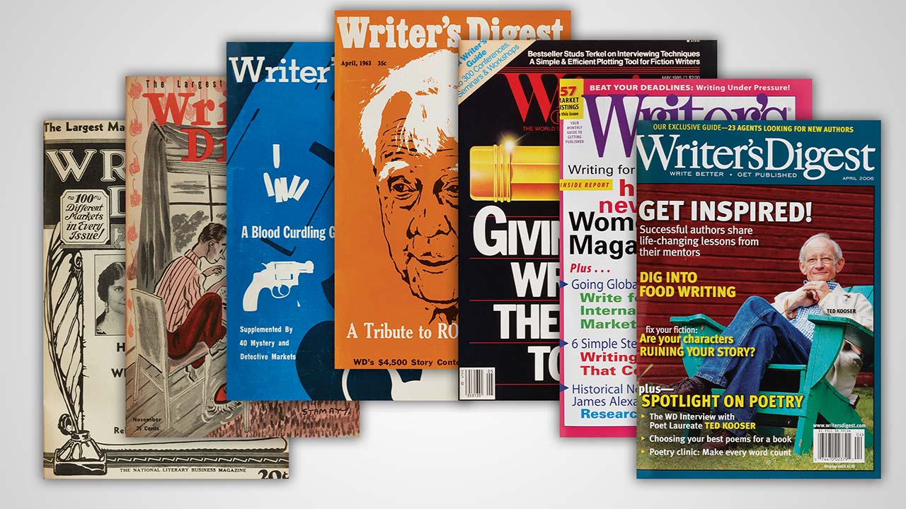 Spread of past Writer's Digest magazine issues